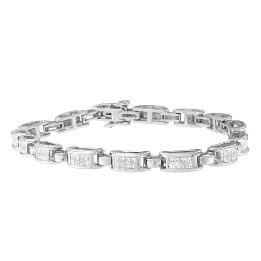 14K White Gold 2.0 Cttw Princess Cut Invisible Set Diamond Rectangular Link Bracelet (I-J Color, I1-I2 Clarity) - 7.25"
