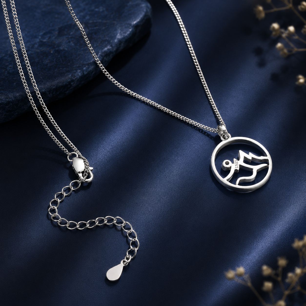 925 Sterling Silver Necklace with Pavé Setting CZ 21*16mm Pendant