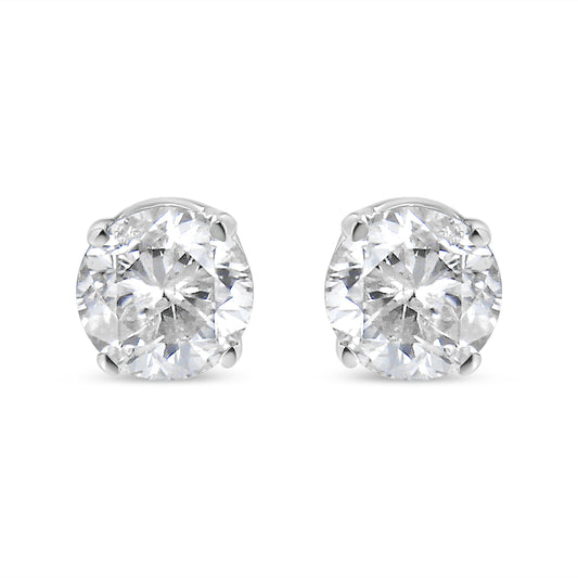 14K White Gold 1.0 Cttw 4-Prong Set Brilliant Round-Cut Solitaire Lab Grown Diamond Push Back Stud Earrings (E-F Color, VVS2-VS1 Clarity)