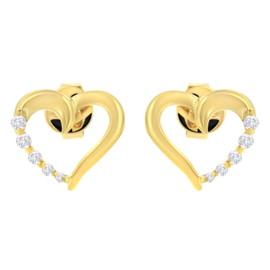 14K Yellow Gold 1/8 Cttw Diamond Journey Heart Hoop Earrings (K-L Color, I1-I2 Clarity)