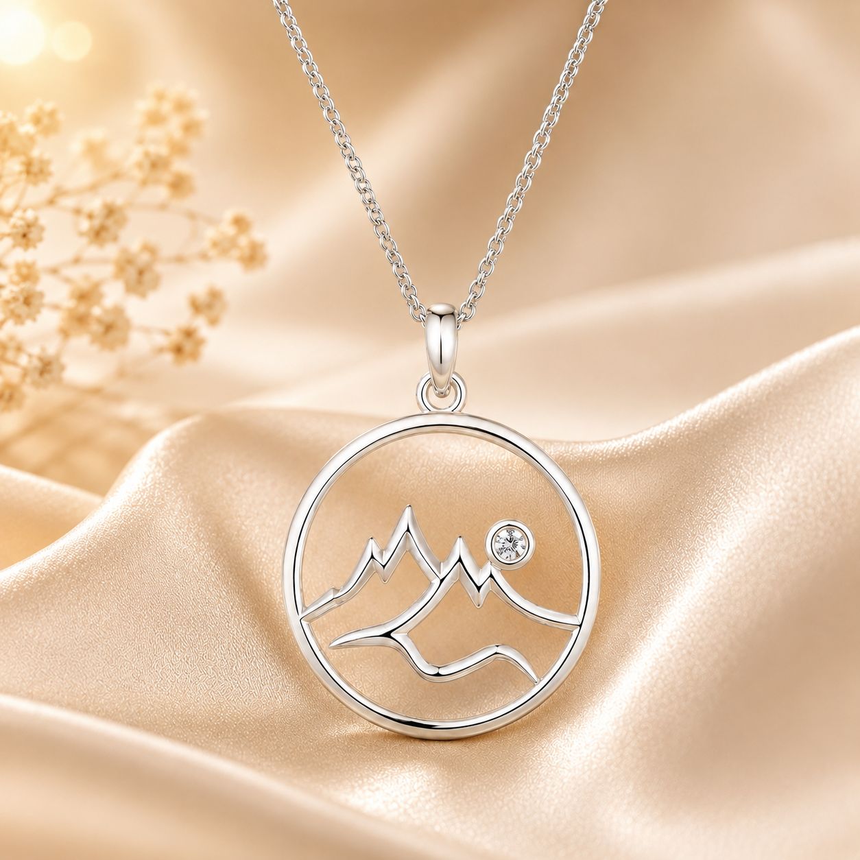 925 Sterling Silver Necklace with Pavé Setting CZ 21*16mm Pendant