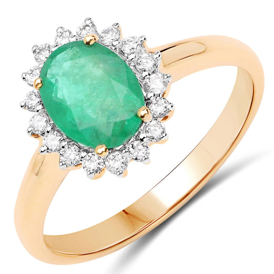 1.39 Carat Genuine Zambian Emerald and White Diamond 10K Yellow Gold Ring