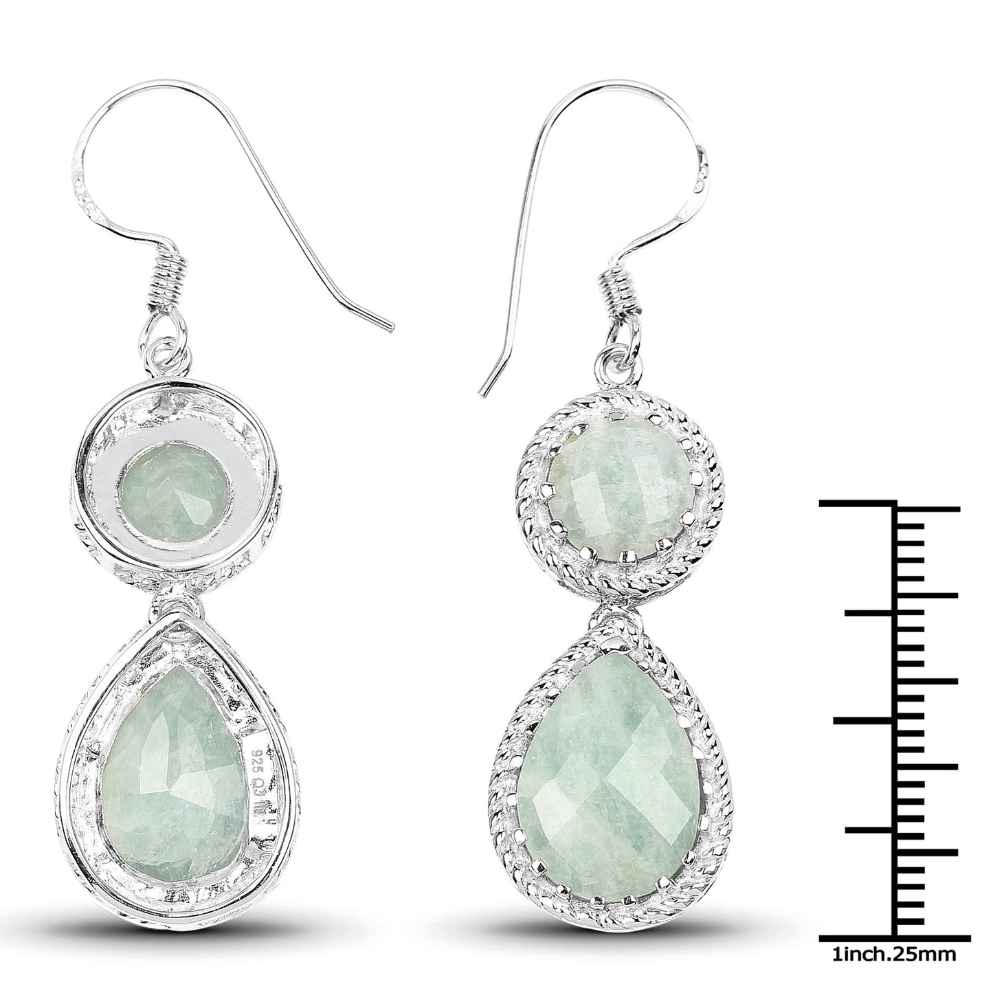 11.82 Carat Genuine Aquamarine .925 Sterling Silver Earrings