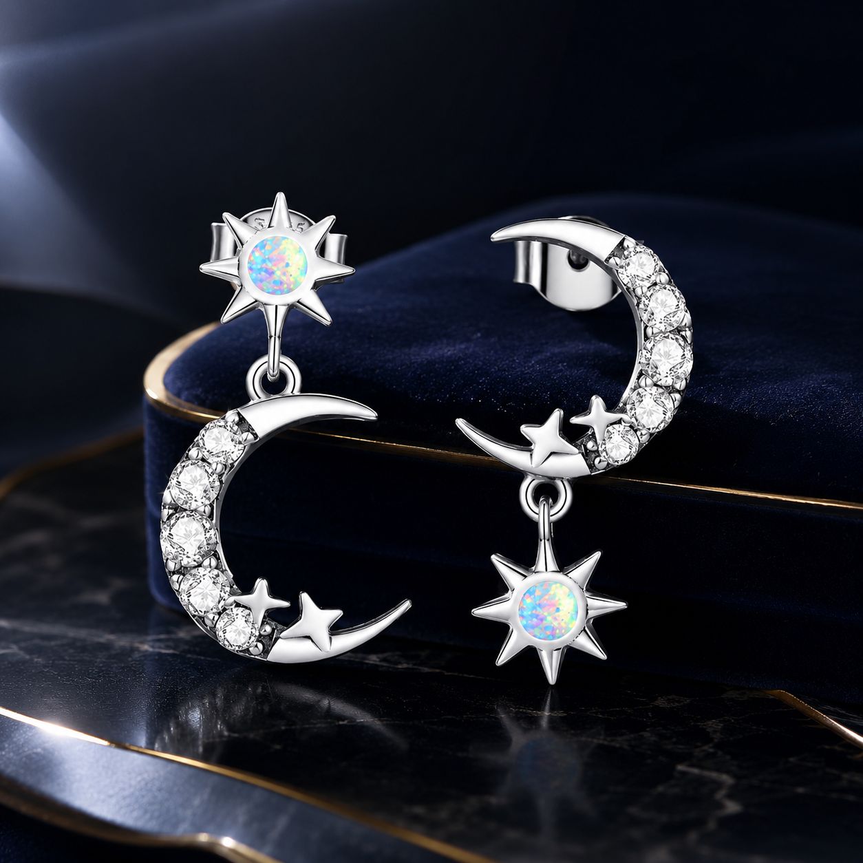 925 Sterling Silver Earrings with Translucent Opal and CZ in Oxidized Finish
