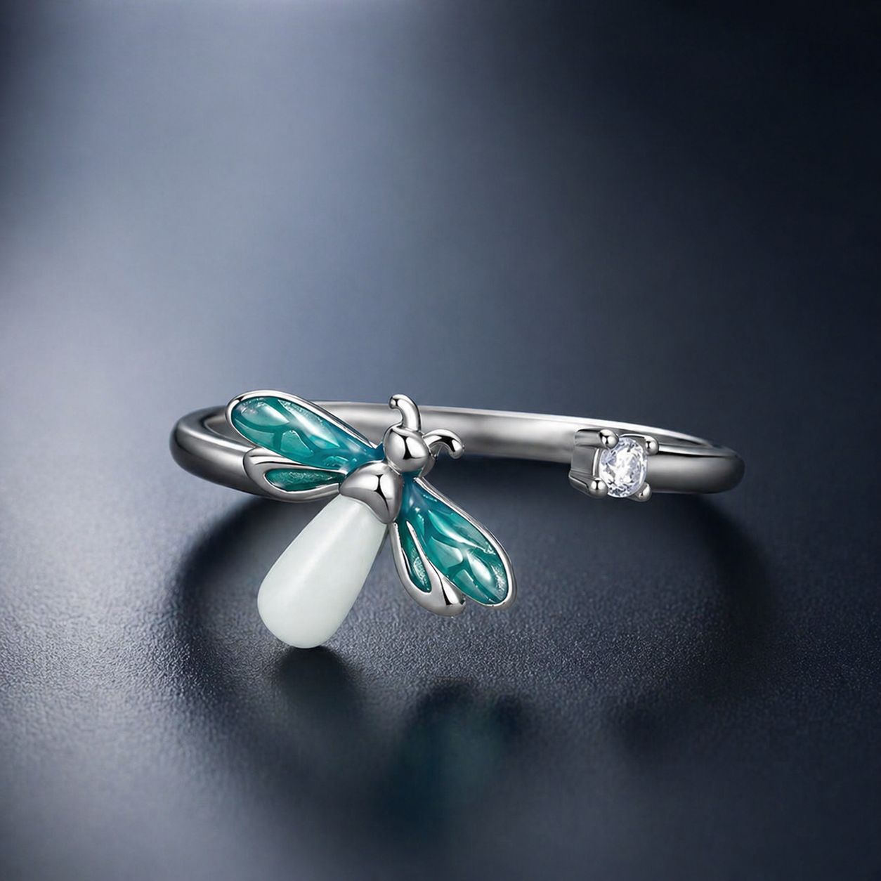 925 Sterling Silver White Gold Plated Enamel Pavé Setting CZ Ring