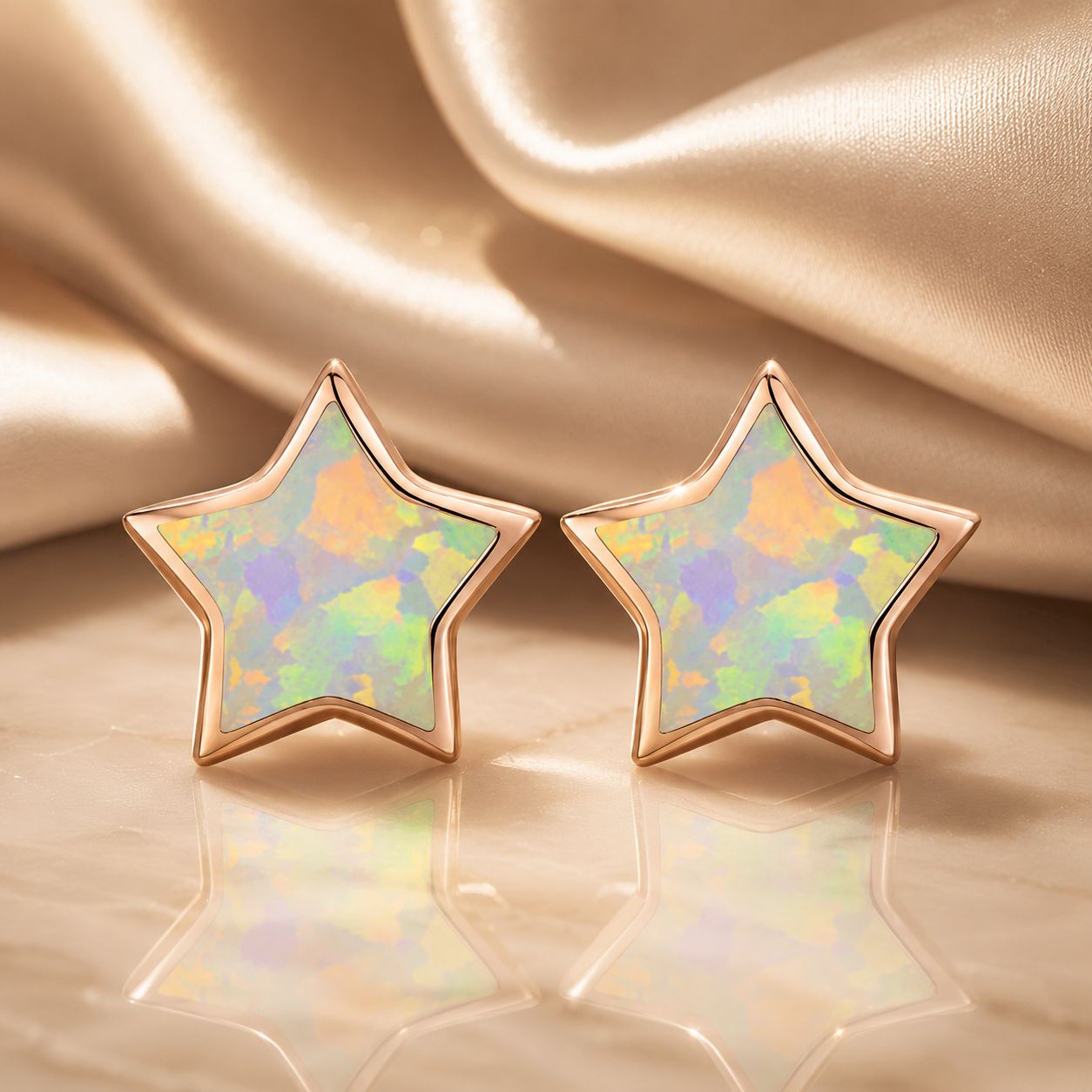 925 Sterling Silver Plated Rose Gold Translucent Opal Earrings 0.7cm for Women
