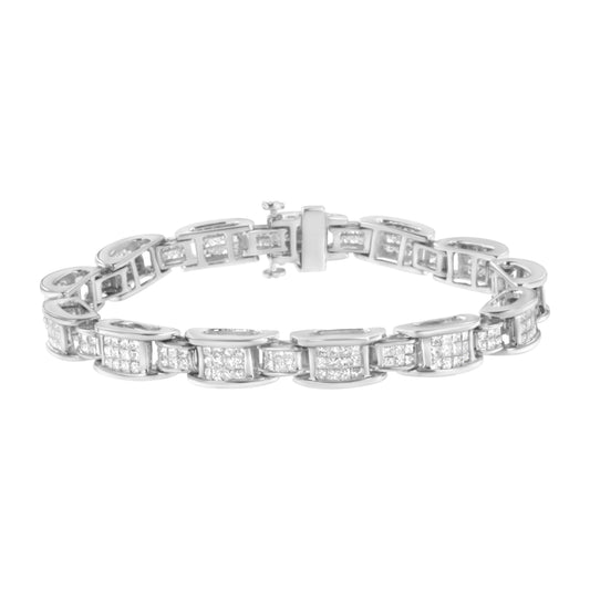 14K White Gold 5.0 Cttw Princess Cut Diamond Invisible Set Alternating Size D Shaped Links Tennis Bracelet (H-I Color, SI2-I1 Clarity) - 7â€