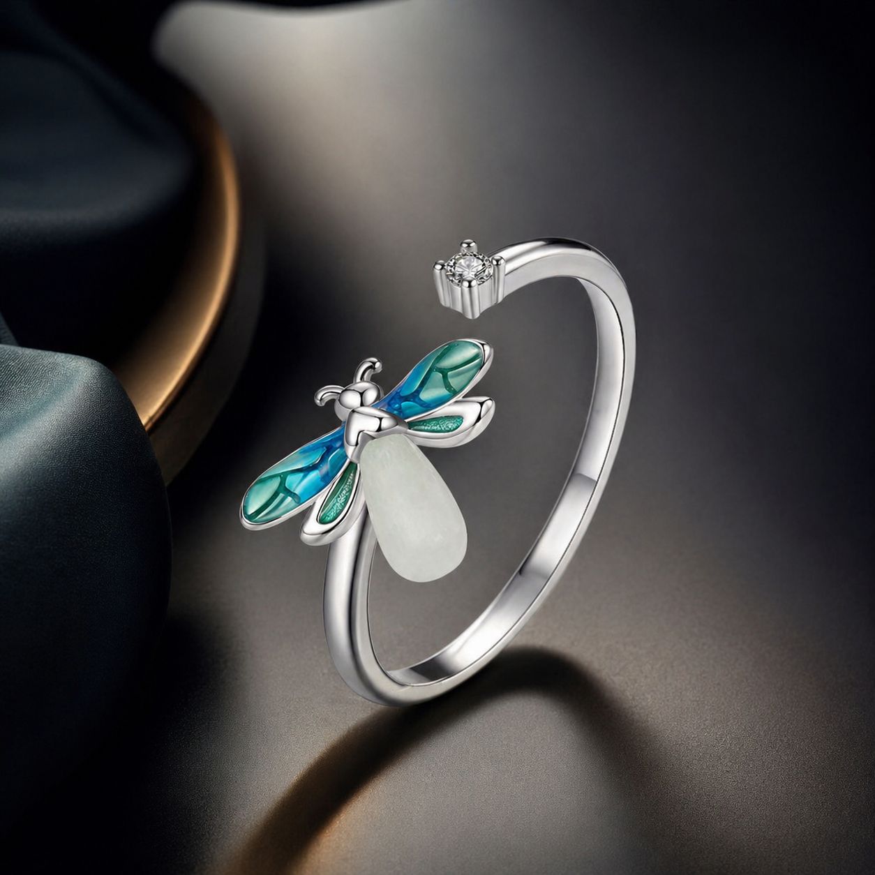 925 Sterling Silver White Gold Plated Enamel Pavé Setting CZ Ring