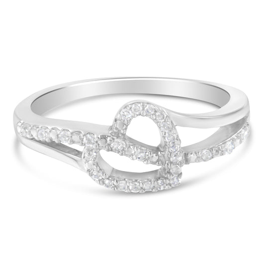 .925 Sterling Silver 1/8 Cttw Diamond Open Heart Leaf Curvy Bypass Accent Fashion or Promise Ring (I-J Color, I2-I3 Clarity) - Size 6
