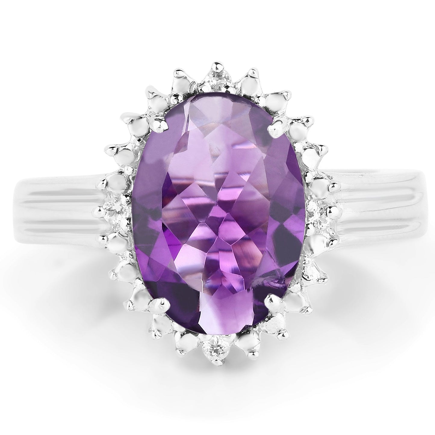 4.99 Carat Genuine Amethyst and White Topaz .925 Sterling Silver Ring
