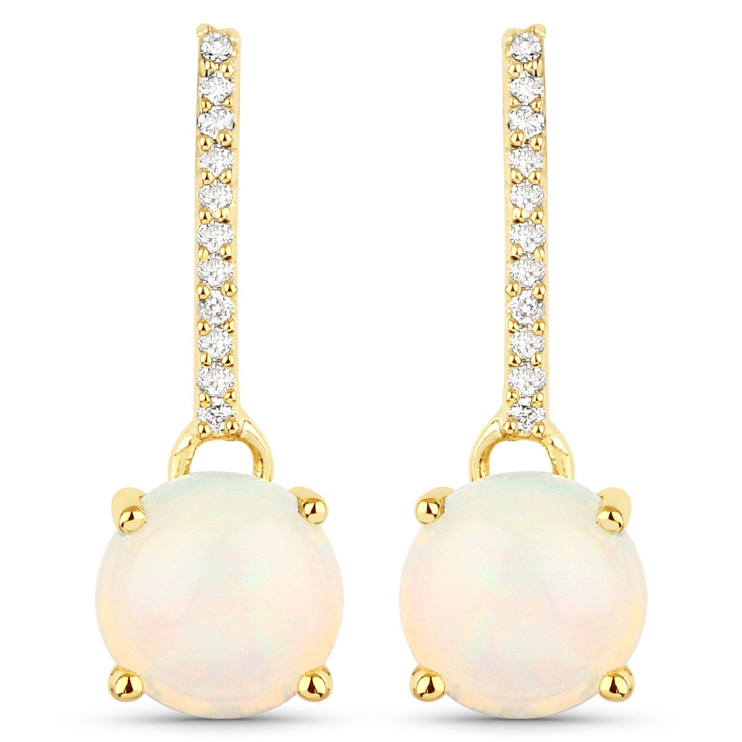 1.06 Carat Genuine Ethiopian Opal and White Diamond 10K Yellow Gold Earrings