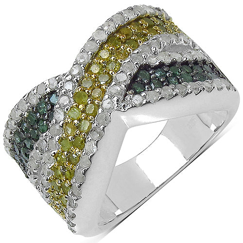 1.44 Carat Genuine Multi Diamond .925 Sterling Silver Ring