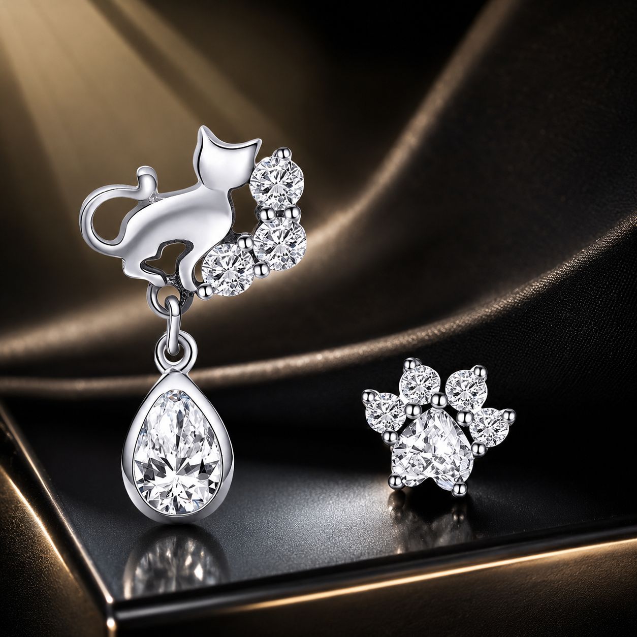 S925 Sterling Silver Earrings with Oxidized Finish and Pavé Setting CZ