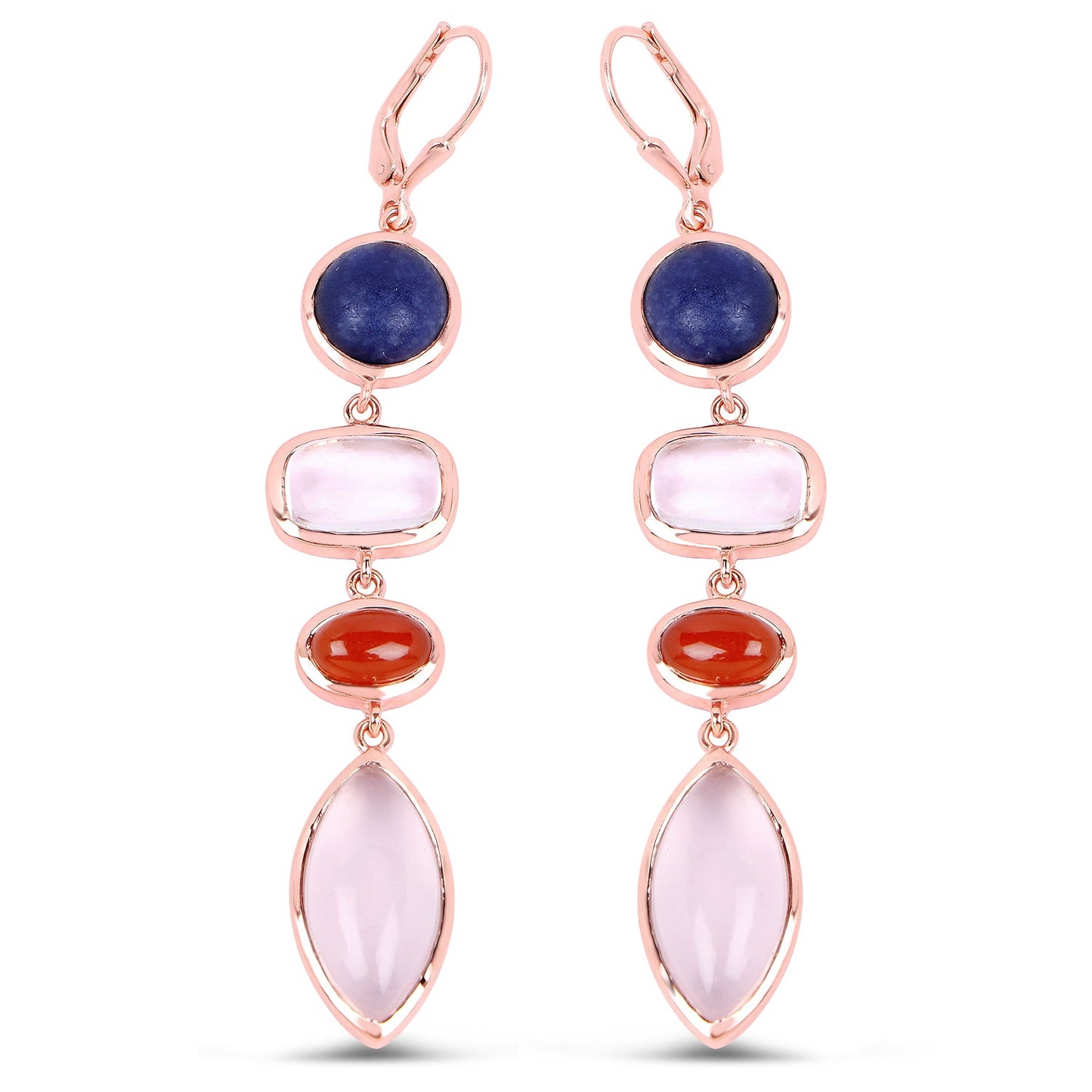 14K Rose Gold Plated 30.55 Carat Genuine Multi Stone .925 Sterling Silver Earrings
