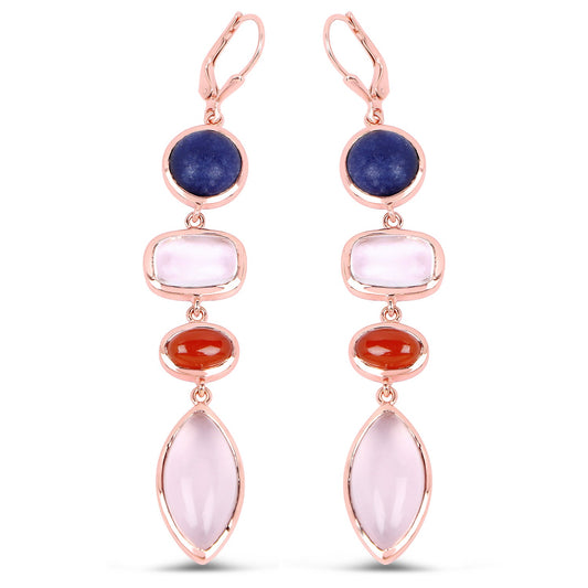 14K Rose Gold Plated 30.55 Carat Genuine Multi Stone .925 Sterling Silver Earrings