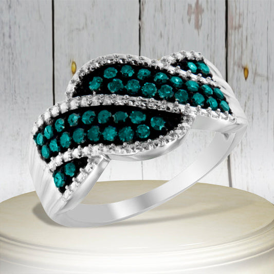 .925 Sterling Silver Treated Blue Color Diamond cocktail Ring (1/2 Cttw, Treated Blue Color, I2-I3 Clarity) - Size 6-3/4