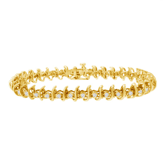 10KT Yellow Gold Plated .925 Sterling Silver 1 cttw Prong-Set Diamond Link Bracelet (J-K, I1-I2) - 7.5"