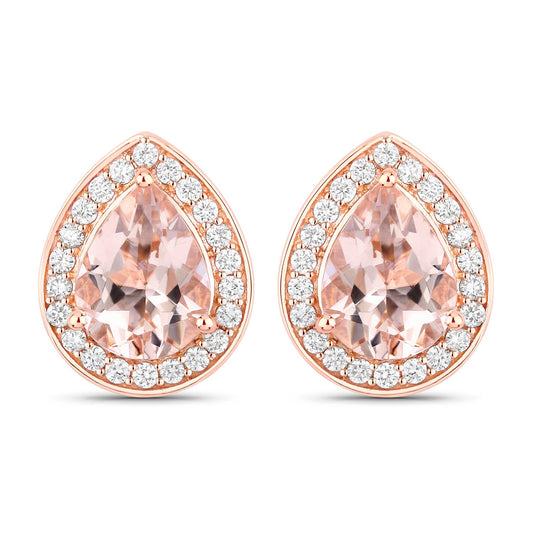 2.03 Carat Genuine Morganite and White Diamond 14K Rose Gold Earrings