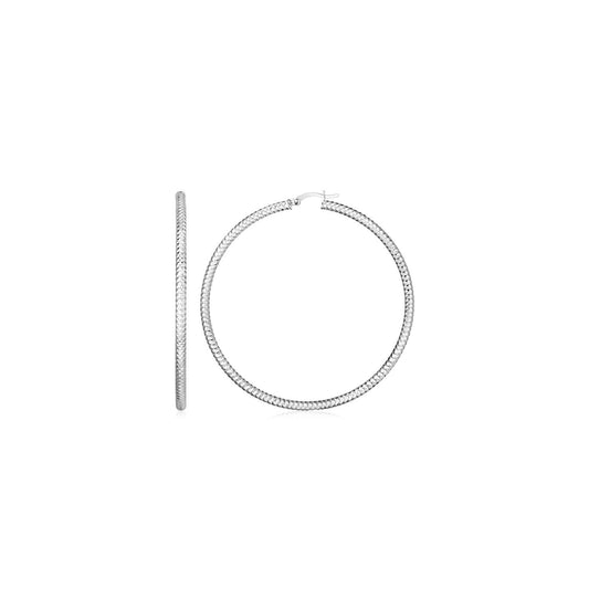 Sterling Silver Large Hoop Earrings with Braid Texture
