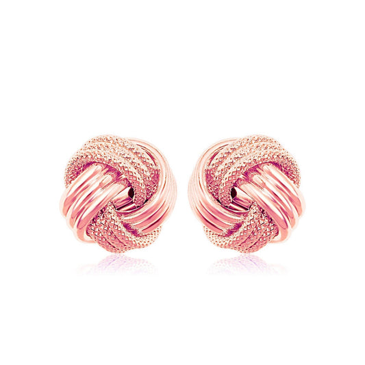 14k Rose Gold Love Knot with Ridge Texture Earrings