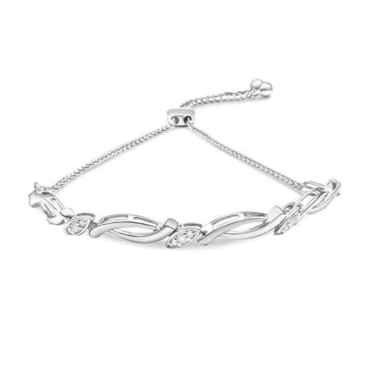 14K Rose Gold Plated .925 Sterling Silver 1/10 Cttw Diamond Alternating Swirl link Bolo Bracelet (I-J Color, I2-I3 Clarity) - 6" to 9" Adjustable