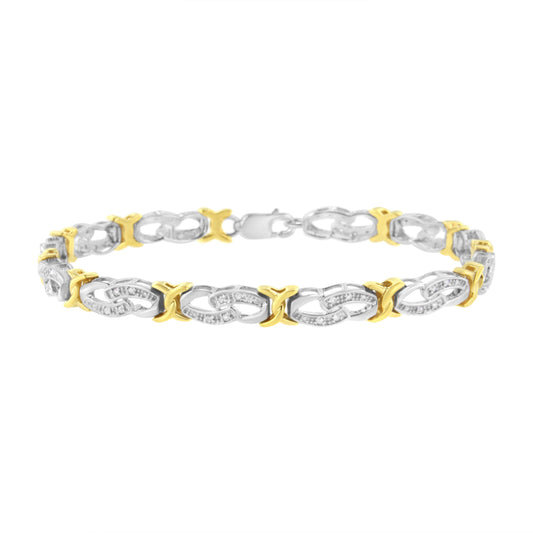 10k Yellow Gold Plated Sterling Silver 1/4 cttw Diamond Infinity and X Link Bracelet (I-J Clarity, I2-I3 Color) - Size 7.25"