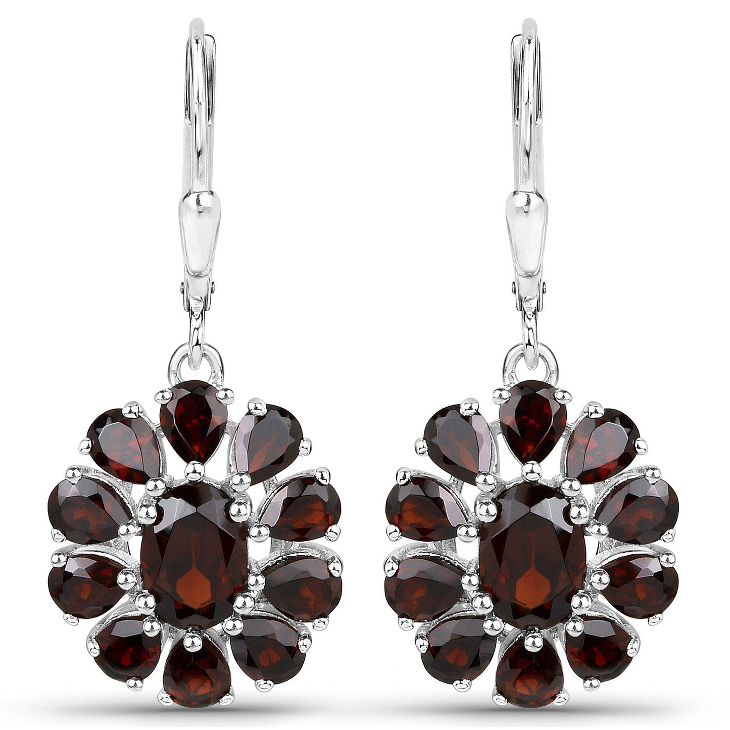 13.82 Carat Genuine Garnet and White Topaz .925 Sterling Silver 3 Piece Jewelry Set (Ring, Earrings, and Pendant w/ Chain)