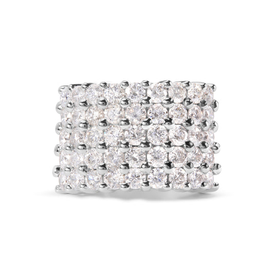 14k White Gold 4.0 Cttw Diamond 5 Row Ring Band (I-J Color, I1-I2 Clarity) - Ring Size 7