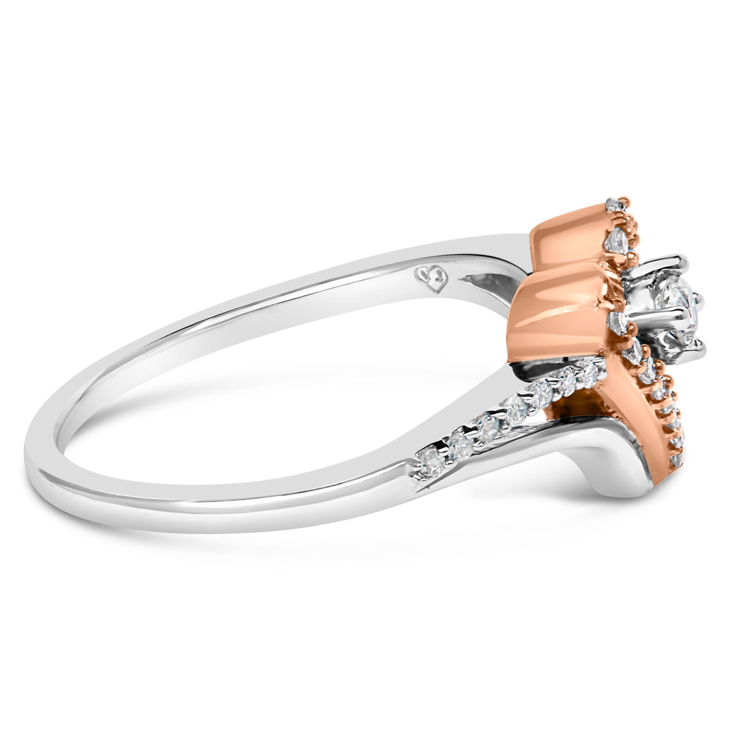 10K Rose Gold over .925 Sterling Silver â…• Cttw Diamond Split Shank Open Heart Cocktail Ring (I-J Color, I2-I3 Clarity)