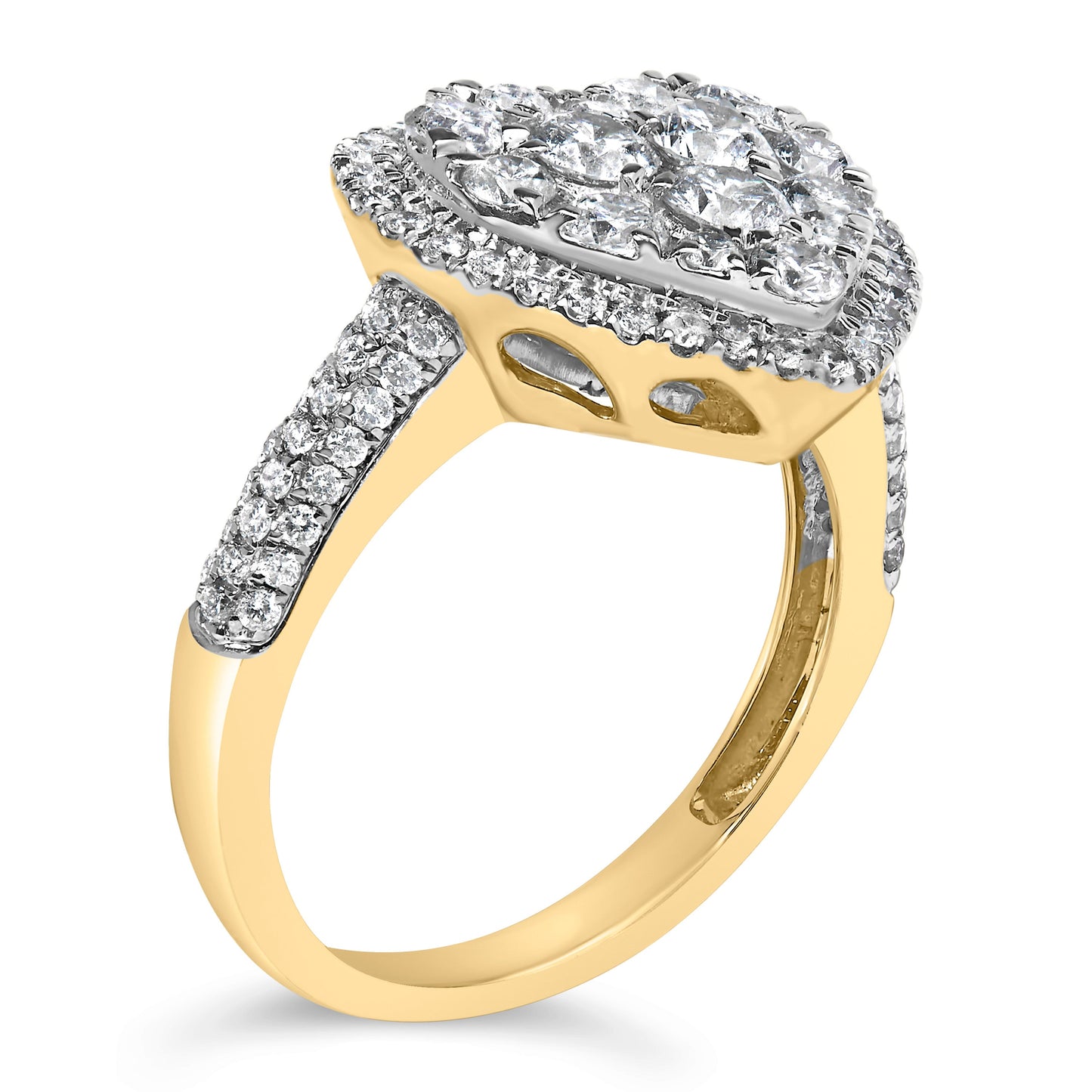 14K Yellow Gold 1 1/2 Cttw Diamond Heart Shaped Composite Ring (H-I Color, SI2-I1 Clarity) - Ring Size 7