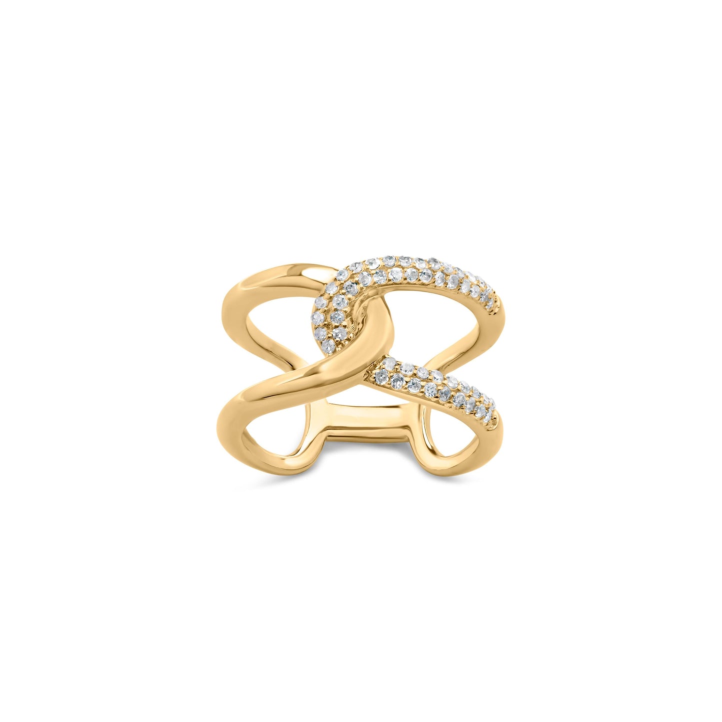 18K Yellow Gold Plated Sterling Silver 1/4 Cttw Diamond Open Crossover Band Ring