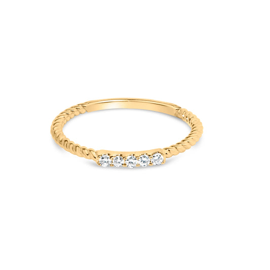 10K Yellow Gold 1/10 Cttw Diamond 5 Stone Braided Shank Band Ring (I-J Color, I2-I3 Clarity)- Ring Size 6