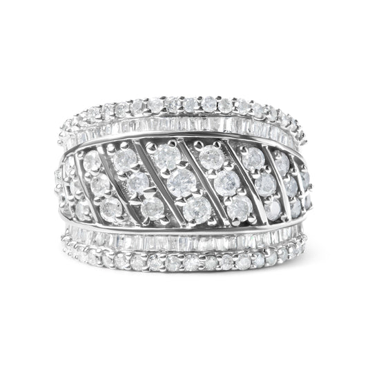 .925 Sterling Silver 2.00 Cttw Diamond Fashion Multi Row Cocktail Ring (H-I Color, I2-I3 Clarity) - Ring Size 7