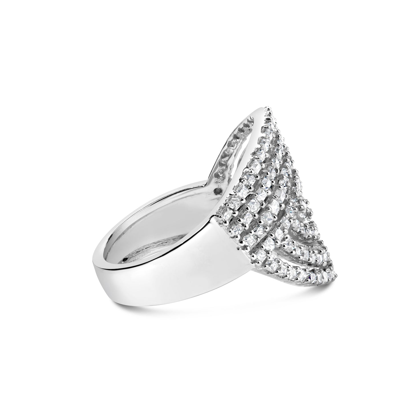10K White Gold 1 1/2 Cttw Princess Diamond Swirl Design Cocktail Ring