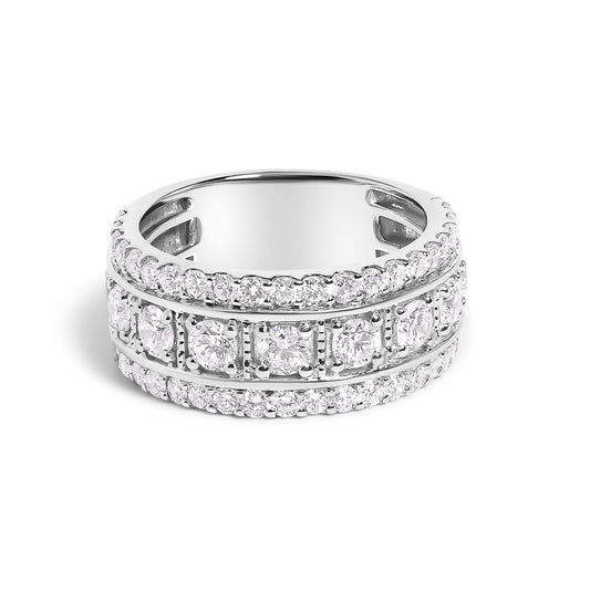 .925 Sterling Silver 2.0 Cttw Lab Grown Diamond Three-Row PavÃ© Band Ring