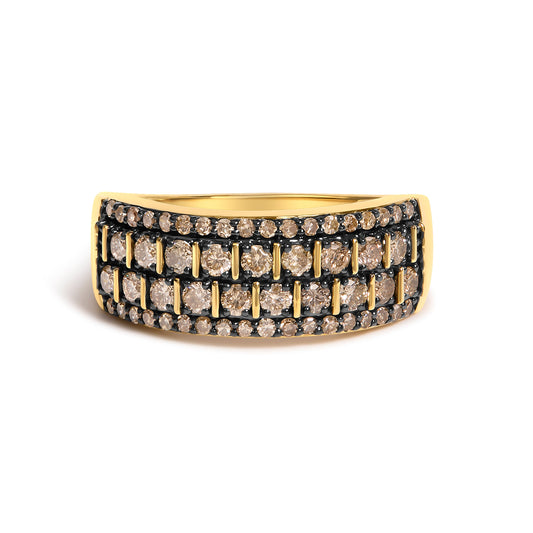 10K Yellow Gold Plated .925 Sterling Silver 3/4 cttw Champagne Diamond Band Ring