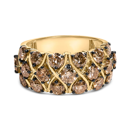 10K Yellow Gold Plated .925 Sterling Silver 3.0 Cttw Champagne Diamond Multi Lattice Band Ring - Size 7