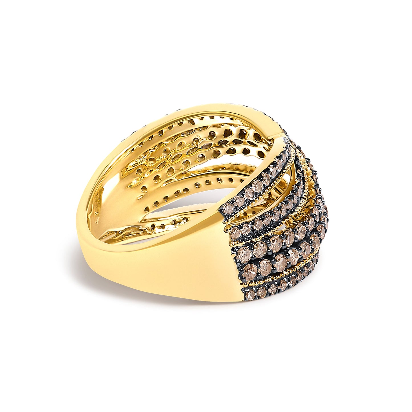 10K Yellow Gold Plated .925 Sterling Silver 1.0 cttw Champagne Diamond Highway Ring