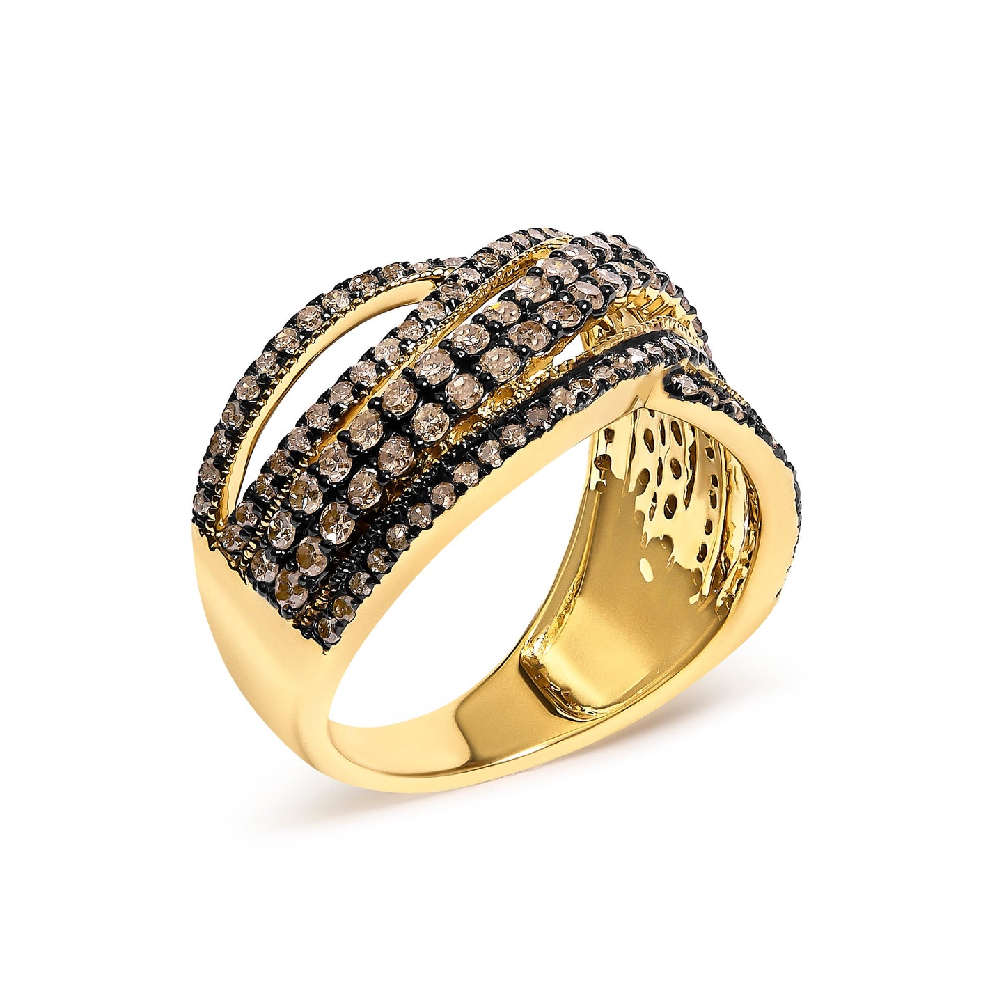 10K Yellow Gold Plated .925 Sterling Silver 1.0 cttw Champagne Diamond Highway Ring