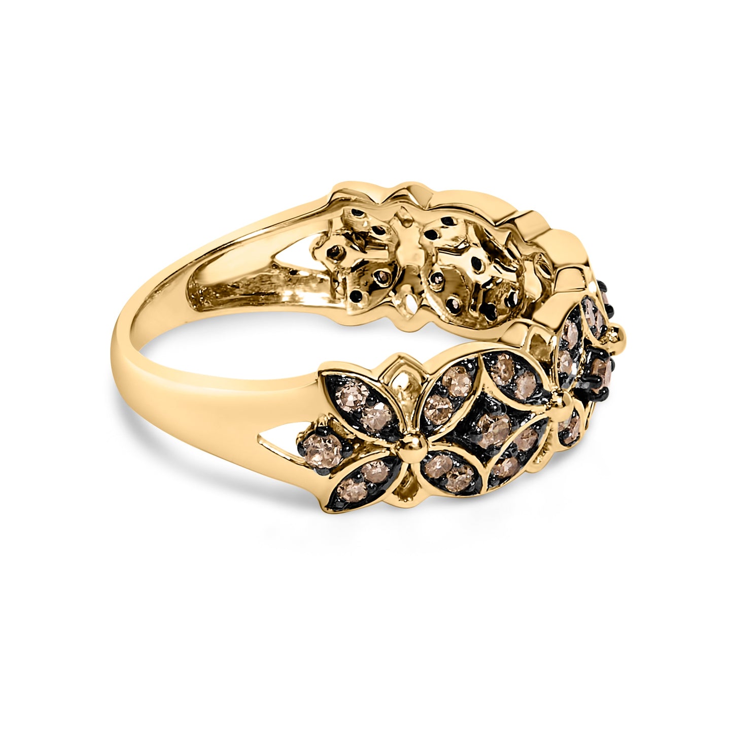 10K Yellow Gold Plated .925 Sterling Silver 3/8 Cttw Champagne Diamond Lattice Work Band Ring - Size 7