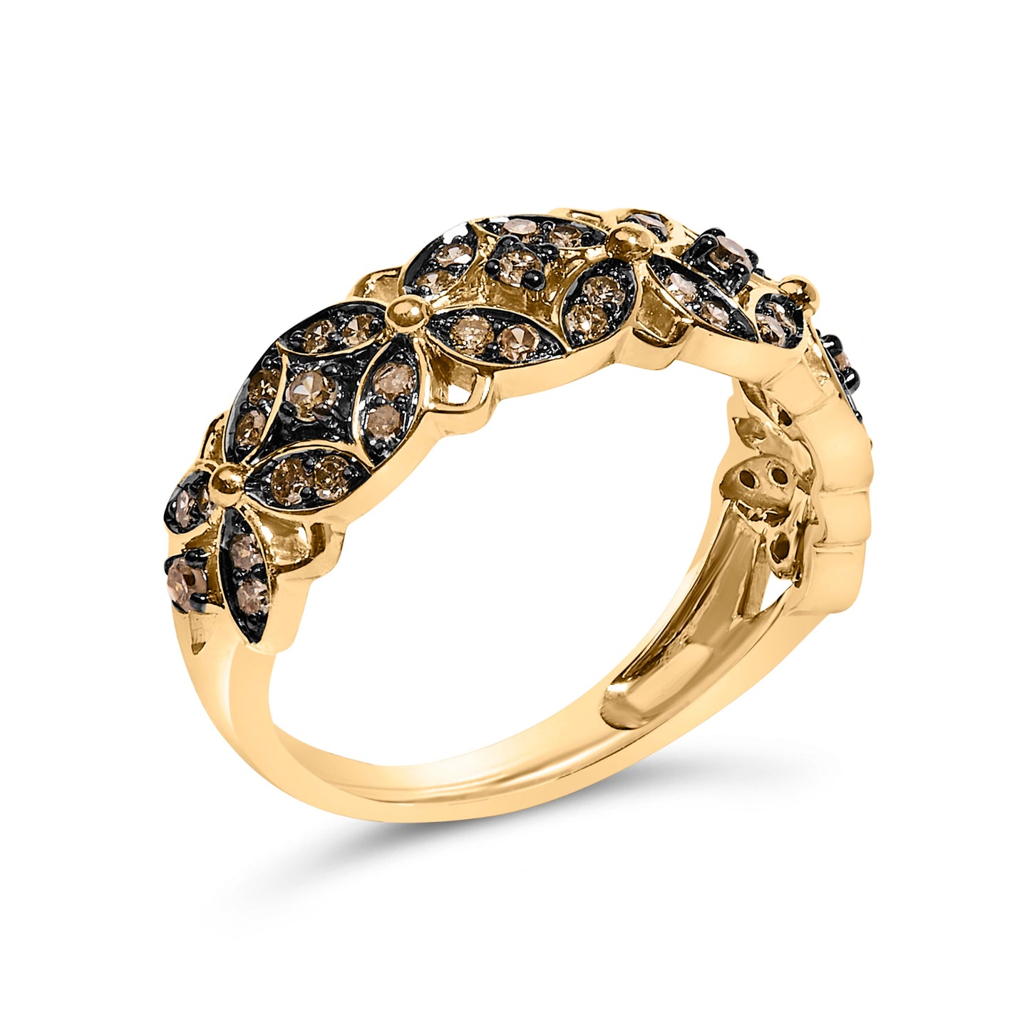 10K Yellow Gold Plated .925 Sterling Silver 3/8 Cttw Champagne Diamond Lattice Work Band Ring - Size 7