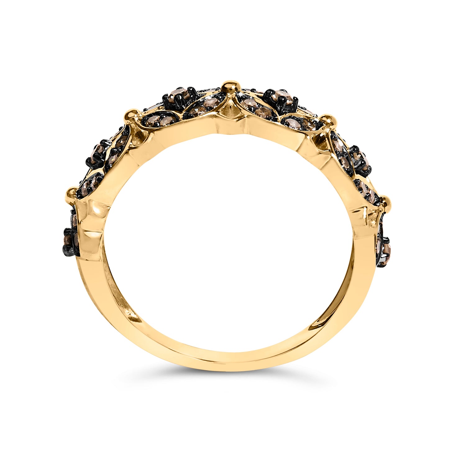 10K Yellow Gold Plated .925 Sterling Silver 3/8 Cttw Champagne Diamond Lattice Work Band Ring - Size 7