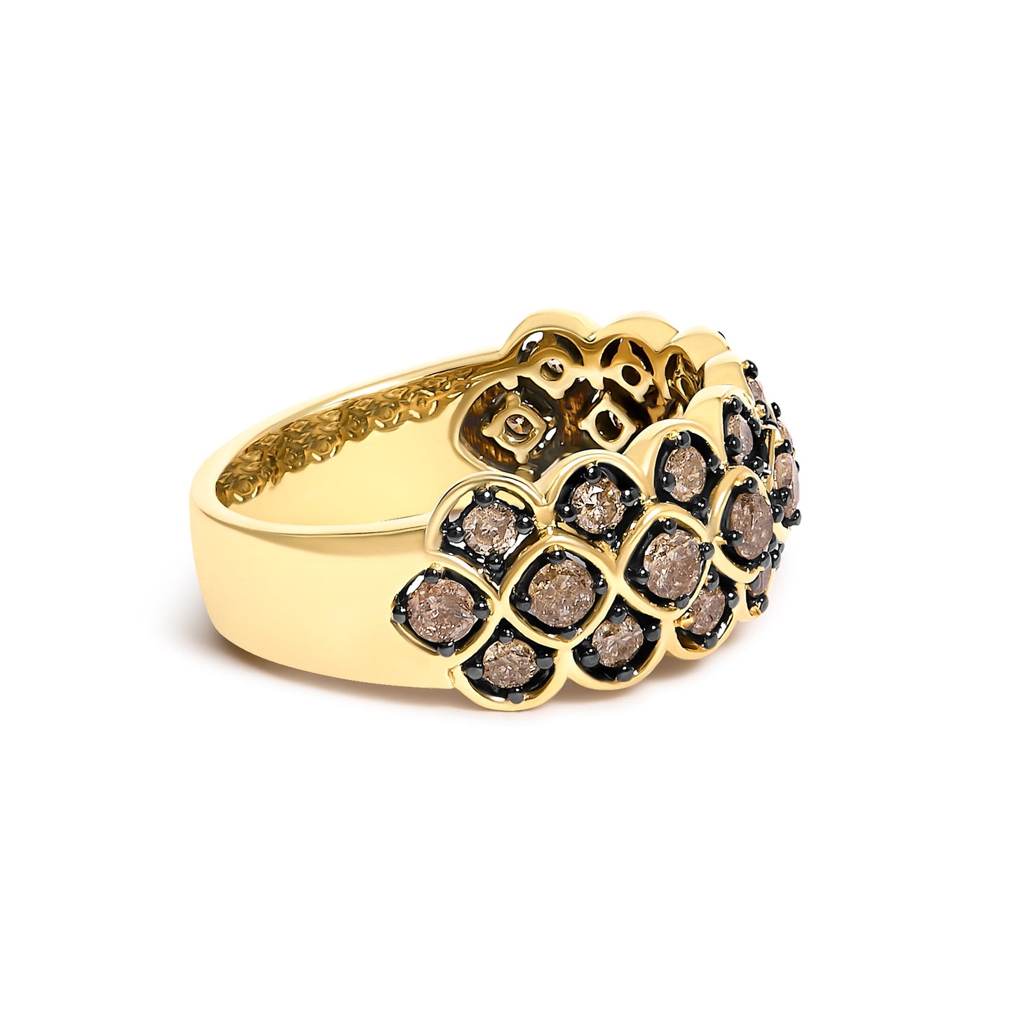 10K Yellow Gold Plated Sterling Silver 1.0 Cttw Brown Diamond Scalloped Motif Band Ring