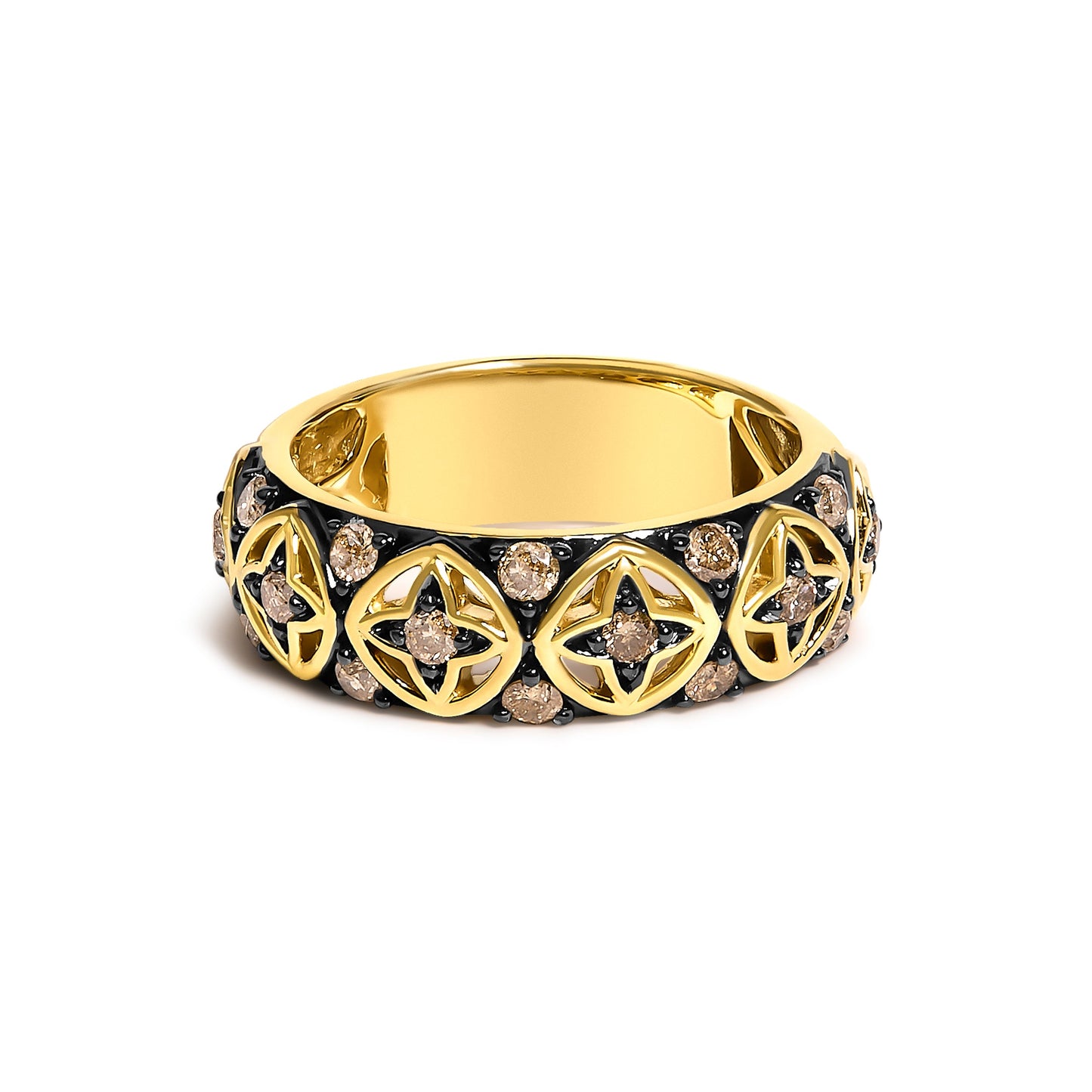 10K Yellow Gold Plated Sterling Silver 1/2 Cttw Champagne Diamond Star Motif Band Ring