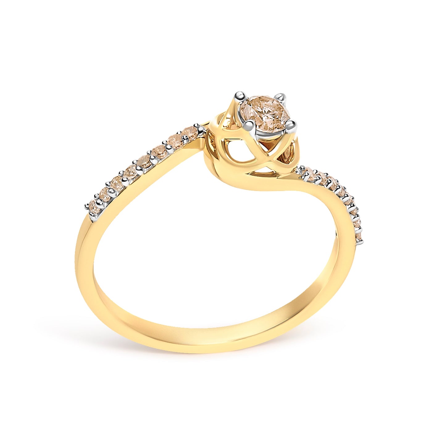 14K Yellow Gold Plated .925 Sterling Silver 1/3 Cttw Light Brown Diamond Bypass Ring
