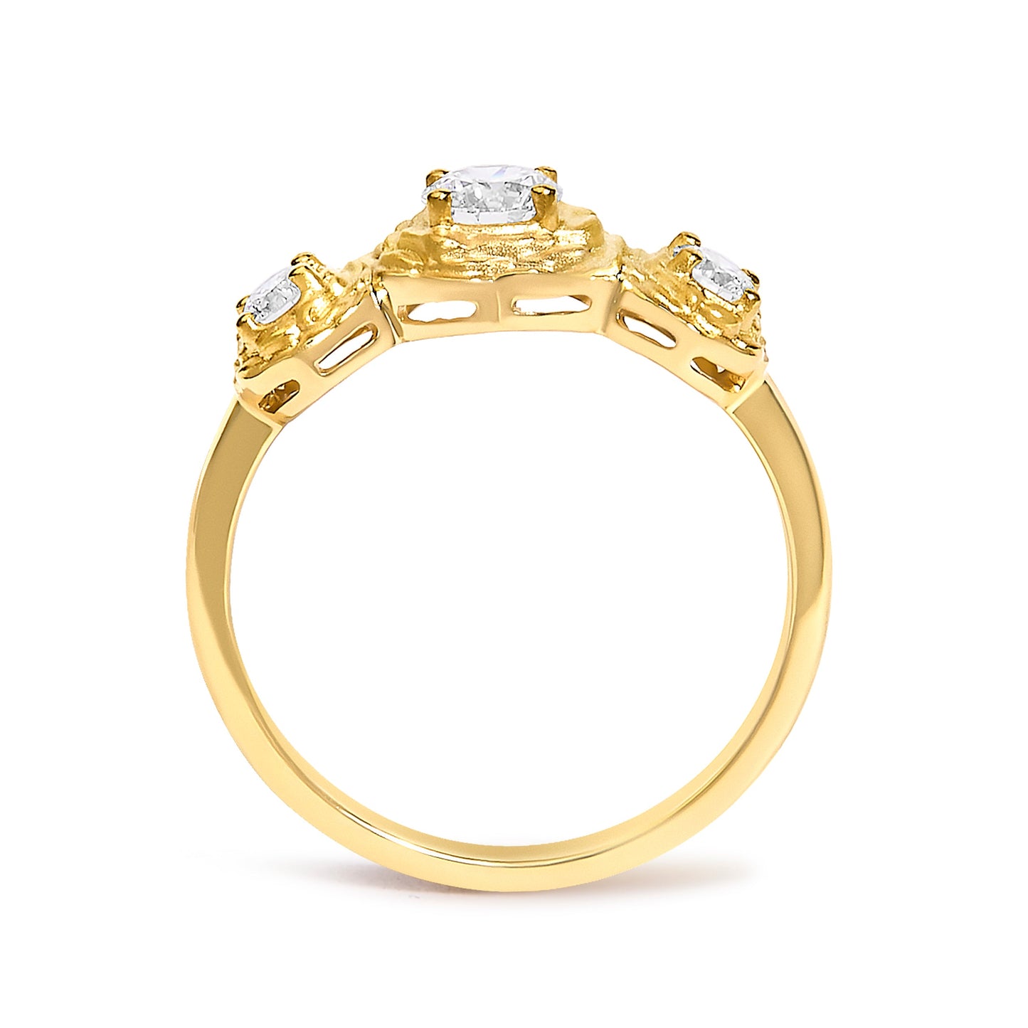 14K Yellow Gold Plated Sterling Silver 1/2 Cttw Lab Grown Diamond Floral 3-Stone Ring