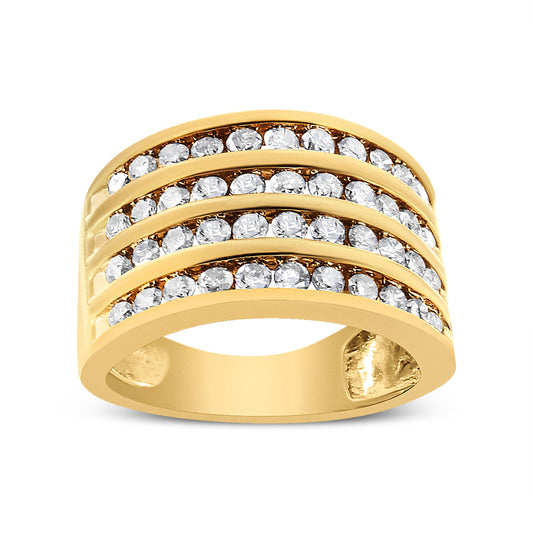 10K Yellow Gold Plated .925 Sterling Silver 1 1/2 Cttw Diamond 4 Row Channel Band Ring (Champagne Color, I2-I3 Clarity) Size 7