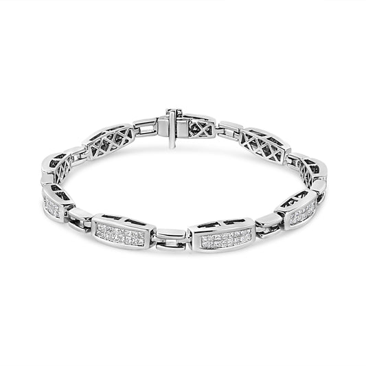 14K White Gold 2.00 Cttw Invisble-Set Princess Diamond Link Bracelet (I1-I2 Clarity, I-J Color) - 7.25"