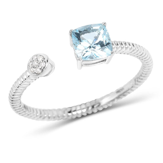 0.52 Carat Genuine Aquamarine and White Diamond 14K White Gold Ring
