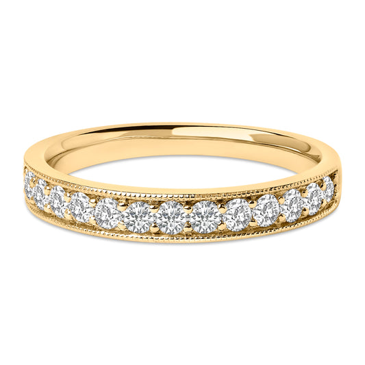14K Yellow Gold 1/2 Cttw Round Diamond Milgrain Wedding Band